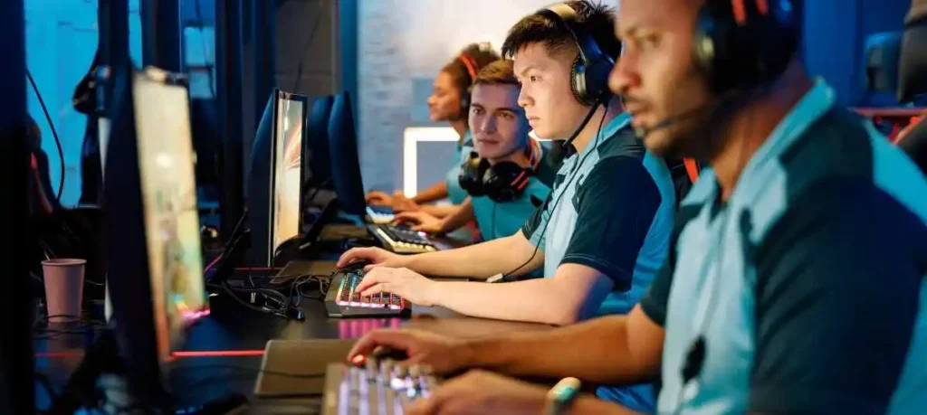 professional gamers playing video game